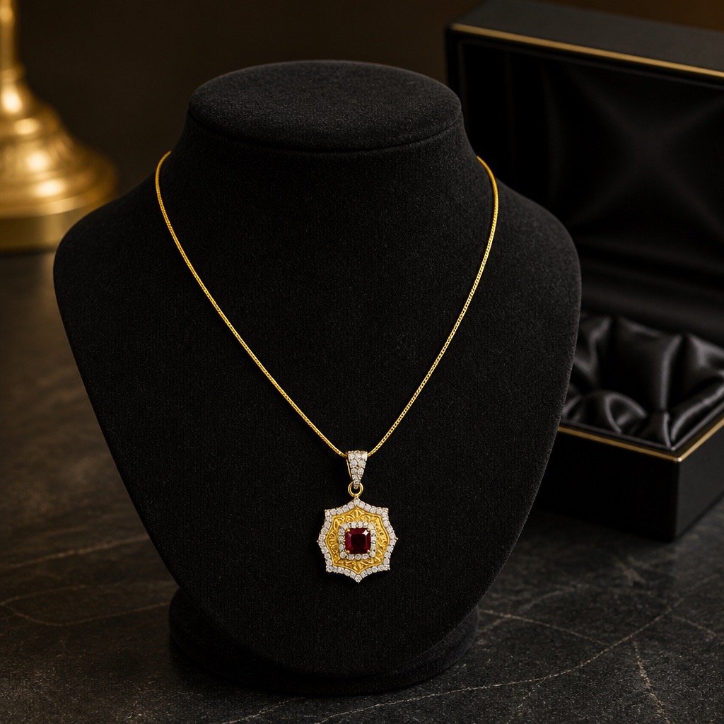 Red Stone Daffodil Pendant - Image 3