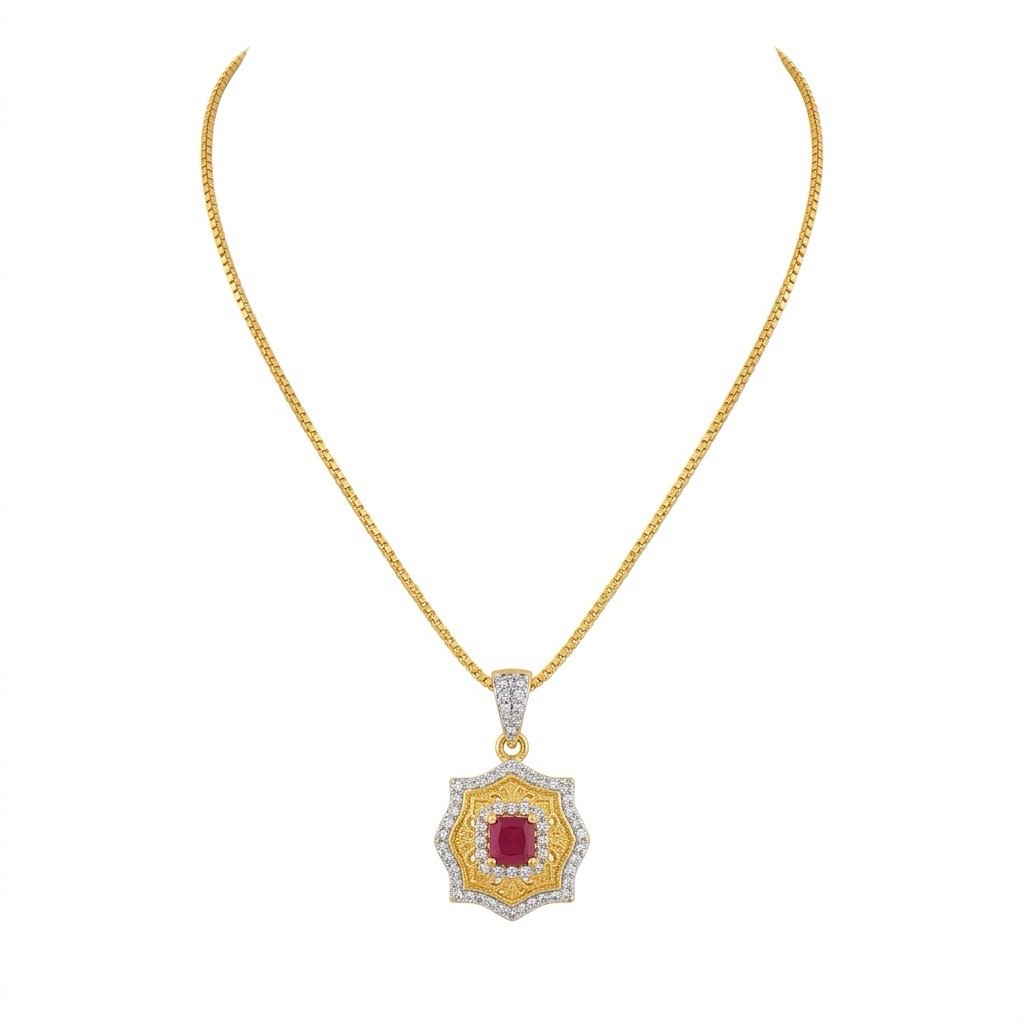 Red Stone Daffodil Pendant