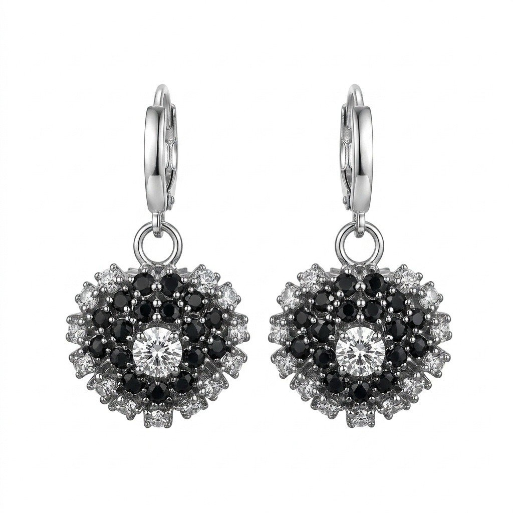 Black Stones Heart Earrings