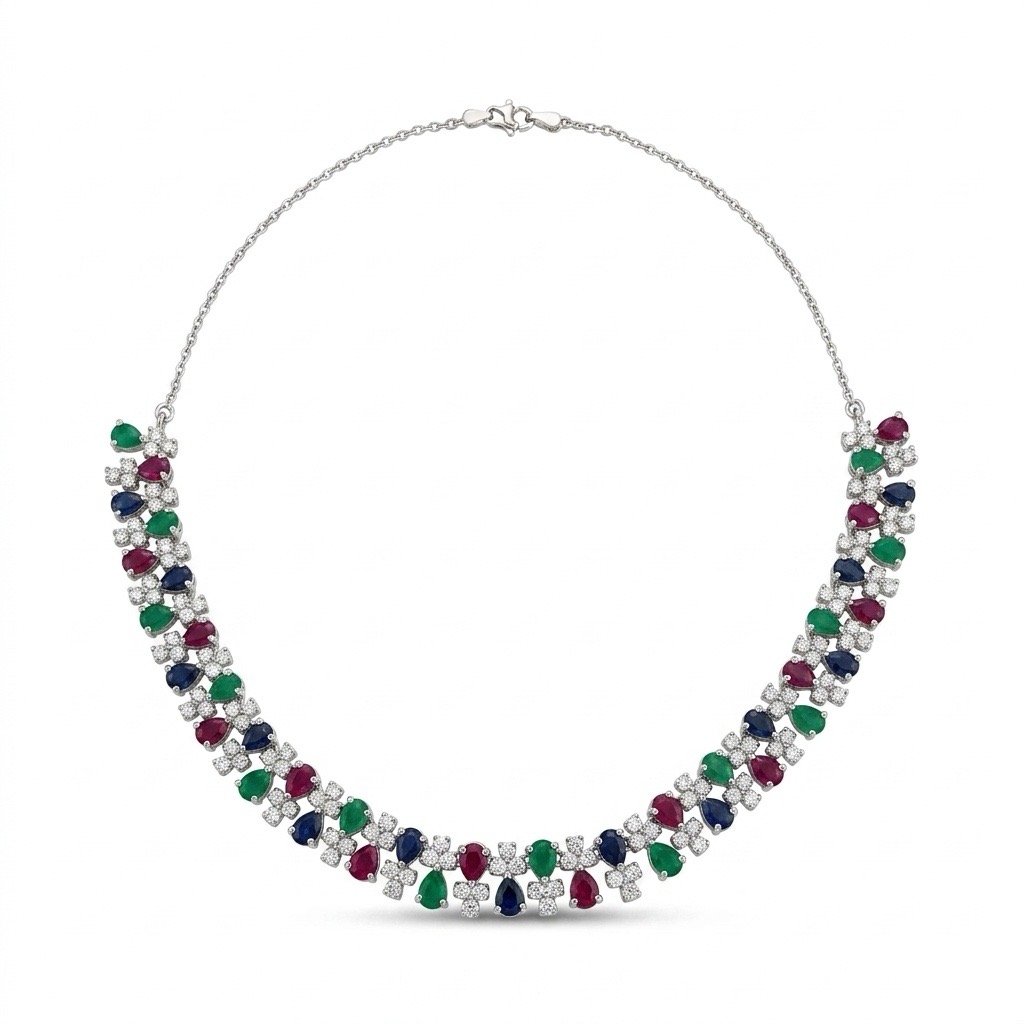 Rhodium Plated Jawhara Necklace