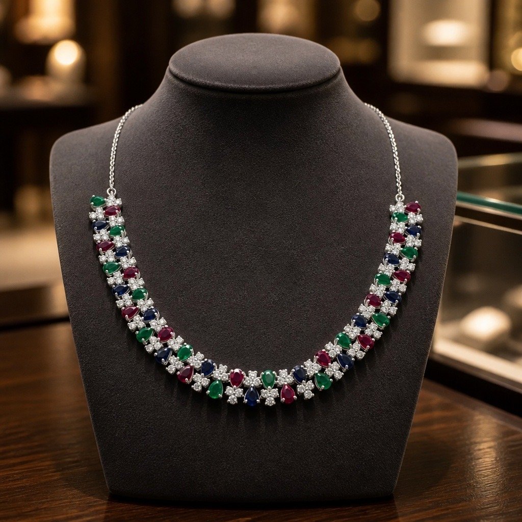 Rhodium Plated Jawhara Necklace - Image 3