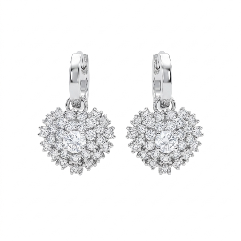 White Stone Heart Earrings