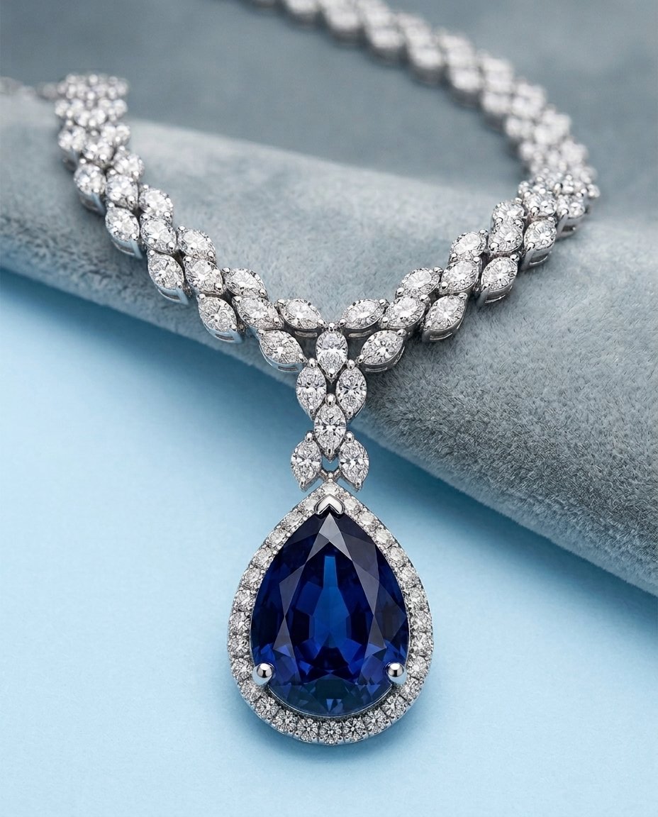 Dawn necklace on blue surface